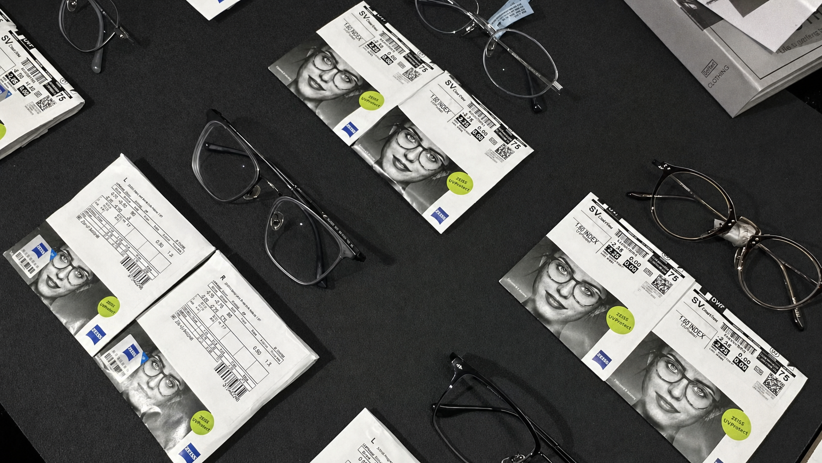 ZEISS lens packaging and eyeglasses