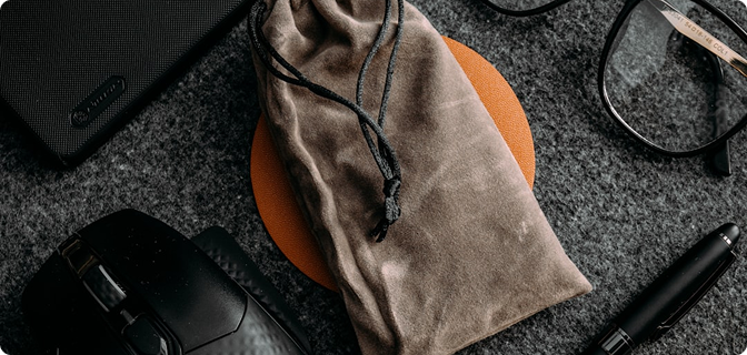 Thoughtful packaging with case and cleaning cloth